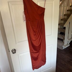Showpo Brown and Red One Shoulder Sheath Dress